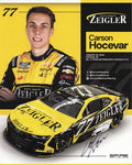 Autographed 8x10 NASCAR hero card of Carson Hocevar in the #77 Zeigler Racing truck with Spire Motorsports. This collectible photo features Hocevar’s signature and vivid race-day detail. Includes a Certificate of Authenticity. A great gift for fans and collectors. We’re always available for any questions.
