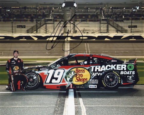 Glossy 8x10 photo of Chase Briscoe in the #19 Bass Pro Shops car during the 2025 Daytona 500 pit road pose, autographed and includes a Certificate of Authenticity. Perfect NASCAR collectible and gift for fans and collectors.