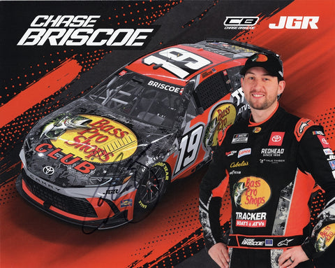 AUTOGRAPHED 2025 Chase Briscoe #19 Bass Pro Shops Toyota OFFICIAL HERO CARD (Joe Gibbs Racing) Black Ink Signed 8x10 Inch NASCAR Photo with COA