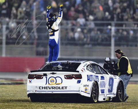 Signed 8x10 glossy photo of Chase Elliott celebrating his 2025 race win at Bowman Gray Stadium in the NAPA 100th Anniversary #9 car. A vibrant collectible with COA that’s ideal for racing fans and makes a meaningful gift for supporters of Elliott’s career.