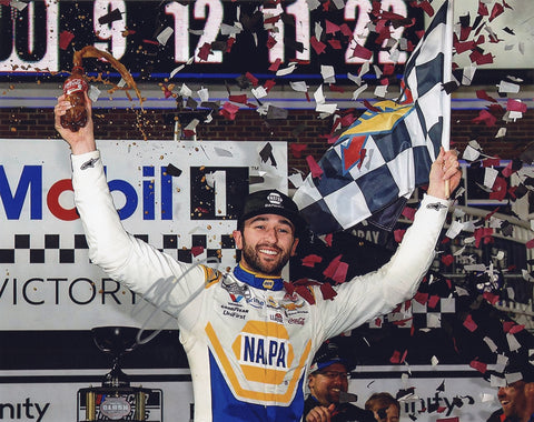 Autographed photo of Chase Elliott in Victory Lane after winning the 2025 Clash at Bowman Gray Stadium. Signed 8x10 image of the #9 NAPA Chevrolet includes COA and captures a defining NASCAR moment. Ideal for collectors and passionate Elliott fans.