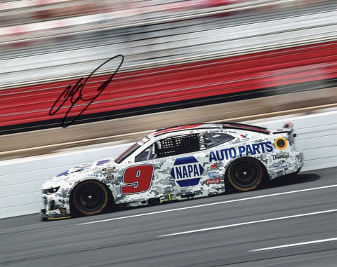 Autographed 8x10 photo of Chase Elliott in his 2025 NASCAR Salutes #9 NAPA Chevrolet during the Charlotte race weekend. Includes Certificate of Authenticity and highlights a powerful tribute moment. Great collectible for fans and a thoughtful gift option.