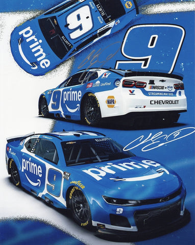 Signed glossy 8x10 image of Chase Elliott driving the bold 2025 #9 Prime Racing car for Hendrick Motorsports. Features authentic signature and COA. A colorful and collectible piece that captures a memorable part of the season. Ideal as a gift or keepsake.