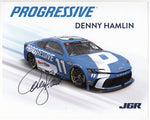 Autographed 2025 Denny Hamlin Hero Card photo featuring his #11 Progressive Racing Next Gen Toyota, measuring 8x10 inches. Great NASCAR collectible and gift.