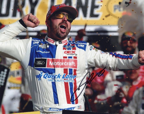 Autographed 8x10 photo of Josh Berry in Victory Lane after winning the 2025 Las Vegas race. The Motorcraft #21 Ford is featured in this vibrant NASCAR celebration. Makes a great gift and includes a Certificate of Authenticity. We are always here to help with any questions about your memorabilia.