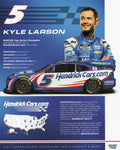 Signed Kyle Larson hero card from the 2025 NASCAR season with the #5 Hendrick Motorsports car. Great addition to any racing fan's display or gift collection.