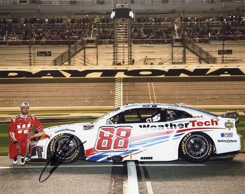 Autographed image of Shane Van Gisbergen’s 2025 Daytona 500 debut in the #88 Trackhouse Racing WeatherTech car. A perfect NASCAR collectible for fans and a great gift idea.
