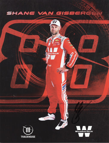 Autographed 8x10 NASCAR hero card featuring Shane Van Gisbergen’s 2025 #88 WeatherTech Chevrolet from Trackhouse Racing. Great for collectors and fans of SVG or unique racing moments.