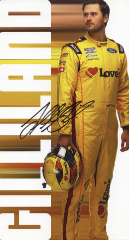 Autographed 8x10 glossy NASCAR photo of Todd Gilliland #34 Loves Racing, showcasing the Front Row Motorsports design. This collectible hero card features a clear signature and is perfect for fans and memorabilia collectors.