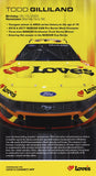 Signed Todd Gilliland #34 Loves Racing hero card photo from 2025, featuring Front Row Motorsports branding. A high-quality 8x10 collectible NASCAR picture, ideal for display and gift-giving to racing fans.