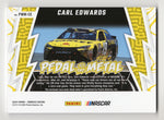 Rare Carl Edwards signed NASCAR card from the 2024 Donruss Racing PEDAL TO THE METAL series, featuring race-used sheet metal. Includes Certificate of Authenticity (COA) and authenticity guarantee.