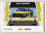 Rare Carl Edwards signed NASCAR card from the 2024 Donruss Racing PEDAL TO THE METAL series, featuring race-used sheet metal. Includes Certificate of Authenticity (COA) and authenticity guarantee.