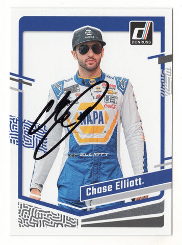 Chase Elliott signed 2024 Donruss Racing #9 NAPA Driver card. A limited-edition NASCAR collectible, featuring Elliott’s signature and a Certificate of Authenticity (COA). A perfect addition to any fan's collection.