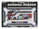 Chase Elliott 2024 Donruss Racing "Burning Rubber" signed trading card featuring Elliott's signature and a Certificate of Authenticity. Perfect for NASCAR fans and collectors.