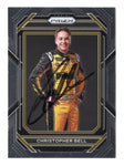 The signed Christopher Bell 2023 Panini Prizm Racing card featuring the #20 DeWalt Team car, with Bell’s signature. A top collectible for NASCAR fans.