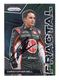The Christopher Bell 2023 Panini Prizm Racing FRACTAL (#20 Rheem) signed card, showcasing his autograph and the fractal design. A unique addition for NASCAR fans.