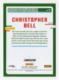 Detailed view of the autographed Christopher Bell 2024 Donruss Racing card with COA, showcasing his signature and the #20 DeWalt Team logo in brilliant detail.