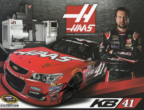 Autographed 9x11 inch NASCAR photo of Kurt Busch driving the #41 Stewart-Haas Racing car in the Sprint Cup Series, captured on an official hero card. A perfect gift for NASCAR fans and collectors of high-profile racing memorabilia.