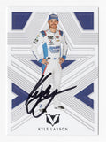 The autographed Kyle Larson 2023 Panini Chronicles Racing VERTEX card, featuring a sleek design and Larson’s bold signature. Includes Certificate of Authenticity (COA).