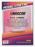 Kyle Larson’s signature on the 2023 Panini Chronicles Victory Lane Racing PEDAL TO THE METAL card, a perfect addition for NASCAR collectors. Includes COA, ensuring authenticity.