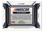 The autographed Kyle Larson 2023 Panini Prizm VICTORY LANE BOUND NASCAR card, showcasing Larson’s signature and the sleek silver design. Perfect for collectors, with COA and lifetime authenticity guarantee.