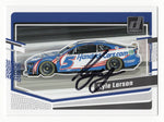 The signed Kyle Larson 2024 Donruss Racing (#5 Hendrick Next Gen Car) card, featuring his signature and a bold design of his #5 Hendrick Motorsports car. Includes COA for authenticity.