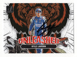 The signed Kyle Larson 2024 Donruss Racing UNLEASHED card featuring his autograph and the powerful #5 Hendrick Motorsports car. A limited-edition NASCAR collectible.