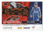 Kyle Larson’s signature on the 2024 Donruss Racing UNLEASHED card, highlighting his dynamic racing style and the #5 Hendrick Motorsports car. Perfect for any NASCAR fan.