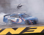 Celebrate Kyle Larson's racing triumph with this autographed photo capturing his exhilarating victory burnout in the #5 Hendrick Motorsports car. This stunning 8x10 glossy image is a must-have for any NASCAR enthusiast and collector.