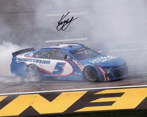 Celebrate Kyle Larson's racing triumph with this autographed photo capturing his exhilarating victory burnout in the #5 Hendrick Motorsports car. This stunning 8x10 glossy image is a must-have for any NASCAR enthusiast and collector.
