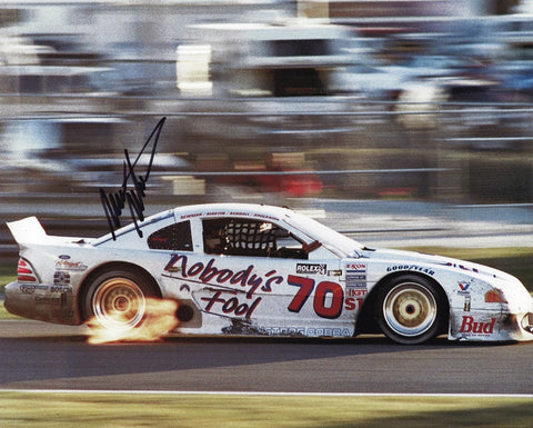 Signed 1995 Mark Martin Rolex 24 Hours photo, featuring the #6 Nobody's Fool Racing GTS-1 Roush Ford Mustang. Includes Certificate of Authenticity for guaranteed signature authenticity.