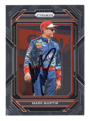 This autographed Mark Martin 2023 Panini Prizm Racing card features the #6 Valvoline Team and comes with a Certificate of Authenticity (COA). Perfect for NASCAR collectors, it’s a unique and guaranteed genuine collectible.