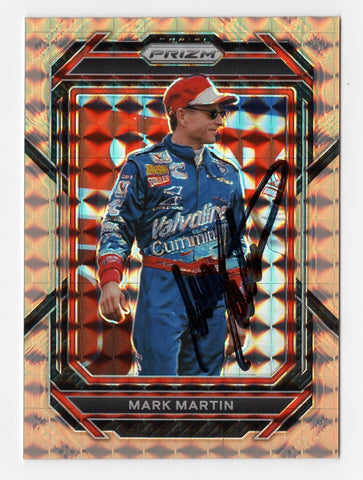 Own a piece of NASCAR history with this autographed Mark Martin 2023 Panini Prizm Racing card. Signed by the racing legend, it features the #6 Valvoline Team and includes a COA for guaranteed authenticity.