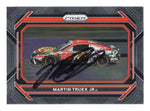 An autographed Martin Truex Jr. 2023 Panini Prizm Racing trading card featuring his signature and the #19 Bass Pro Shops car. The card is part of the 2023 Prizm Racing set and includes a Certificate of Authenticity (COA), guaranteeing its authenticity as a true collector's item.