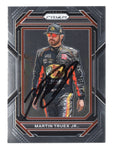 The Martin Truex Jr. 2023 Panini Prizm Racing card, signed and featuring the #19 Bass Pro Shops car, with sharp, vibrant details and a Certificate of Authenticity, ideal for NASCAR collectors.