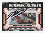 Autographed Martin Truex Jr. 2024 Donruss Racing "Burning Rubber" card featuring his #19 Bass Pro Shops car in a dramatic burnout. Includes COA for authenticity.