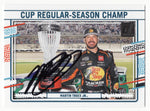 Martin Truex Jr.'s autographed 2024 Donruss Racing "Cup Regular Season Champ" card, featuring a clear signature and a Certificate of Authenticity, highlighting the #19 Bass Pro Shops car.