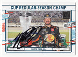 Martin Truex Jr.'s autographed 2024 Donruss Racing "Cup Regular Season Champ" card, featuring a clear signature and a Certificate of Authenticity, highlighting the #19 Bass Pro Shops car.