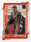 Autographed Martin Truex Jr. 2024 Donruss Racing "Dominators" card, featuring his signature and a Certificate of Authenticity, commemorating his final season.
