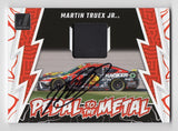 Martin Truex Jr. autographed 2024 Donruss Racing PEDAL TO THE METAL card, featuring a race-used sheet metal relic. Limited edition with COA for guaranteed authenticity, making it a valuable collectible.