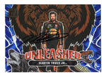 Martin Truex Jr.'s signature on the 2024 Donruss Racing Unleashed #15/49 Blue Parallel insert card. A limited edition, autographed NASCAR collectible with Certificate of Authenticity.