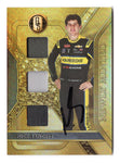 Exclusive Nick Sanchez autographed 2023 Panini Gold Standard card with triple relic featuring race-used memorabilia. Perfect for collectors, it includes a COA for guaranteed authenticity, making it a great gift.
