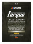 Celebrate Rajah Caruth’s rookie season with this autographed 2023 Panini Chronicles Racing Torque Official Rookie Card. The card is signed by Caruth and comes with a COA, ensuring authenticity.