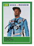 The autographed Rajah Caruth 2023 Panini Chronicles Score Racing Green Parallel Official Rookie Card is a rare collectible with a vibrant design and Caruth’s signature. It comes with a Certificate of Authenticity.