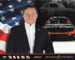 Signed 8x10 glossy photo of Richard Childress in his #3 Chevrolet Team car, featuring the Richard Childress Racing logo. A collectible NASCAR hero card with autograph, ideal for fans and memorabilia collectors.