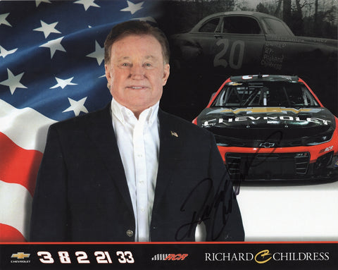 Signed 8x10 glossy photo of Richard Childress in his #3 Chevrolet Team car, featuring the Richard Childress Racing logo. A collectible NASCAR hero card with autograph, ideal for fans and memorabilia collectors.