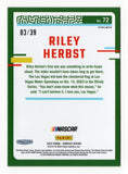 This autographed Riley Herbst 2024 Donruss Optic BLACK PRIZM NASCAR card (#03/39) is a rare, limited-edition collectible. Featuring a sleek black prizm design, it showcases Riley Herbst’s signature, making it a valuable item for fans.