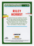 This autographed Riley Herbst 2024 Donruss Racing Xfinity Series card features his signature and Monster Team branding, making it a unique and valuable NASCAR collectible. Comes with a COA for authenticity.