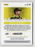 Limited edition Ryan Blaney autographed 2023 Panini Chronicles Racing LUMINANCE Relic card. Features race-used memorabilia and includes a Certificate of Authenticity (COA).