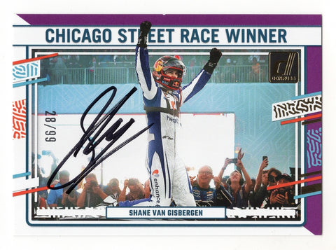 This rare autographed Shane Van Gisbergen 2024 Donruss Racing Chicago Street Race Winner Purple Parallel Insert card is numbered #28/99. Featuring his genuine signature and a Certificate of Authenticity (COA), it’s a must-have for any NASCAR enthusiast and collector. A great gift idea!